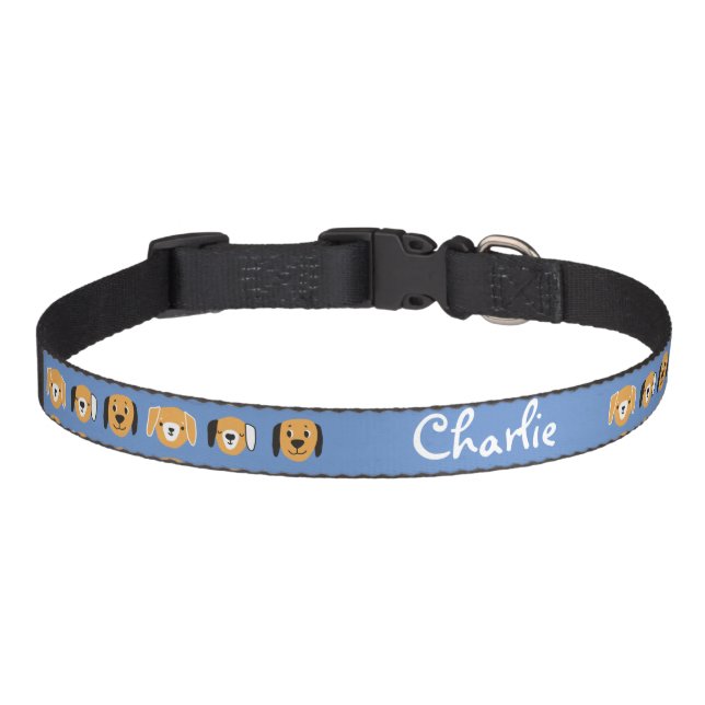 Cute Yellow Dog Head Pattern Customizable Name Pet Collar (Front)