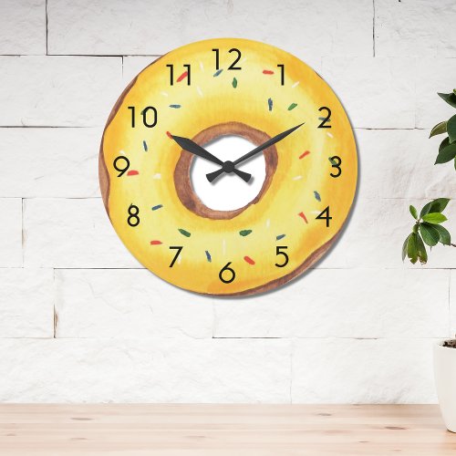 Cute Yellow Donut Large Clock