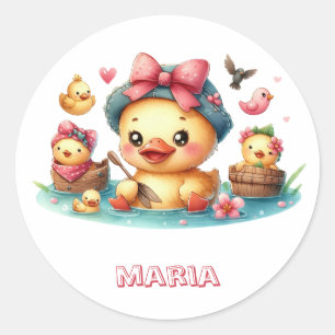 Cute yellow duck baby classic round sticker