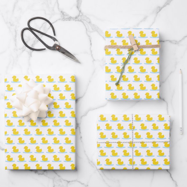 Cute Yellow Duck Baby Shower Wrapping Paper Sheets (Front)