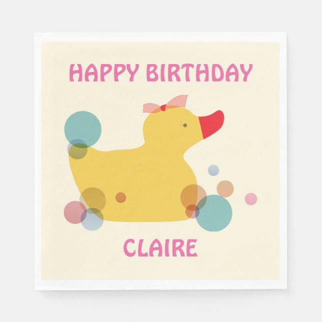 Cute Yellow Duck Birthday Party Napkins (Front)