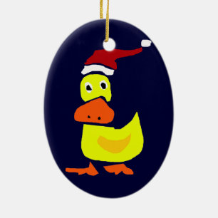 Cute Yellow Duck in Santa Hat Ceramic Ornament