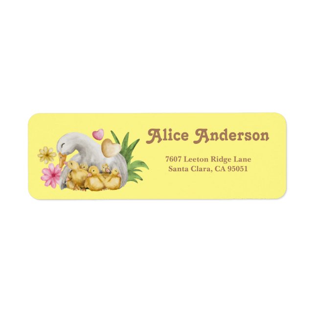 Cute Yellow Duck Mom & Baby Shower Address Label (Front)