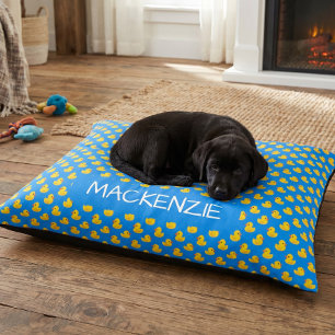 Cute Yellow Duck On Blue Pattern Personalized Pet Bed