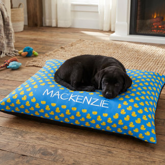 Cute Yellow Duck On Blue Pattern Personalized Pet Bed