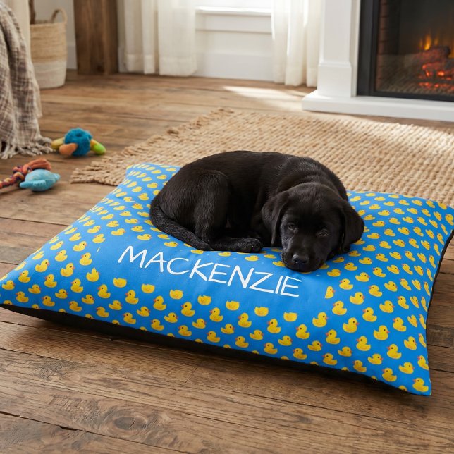 Cute Yellow Duck On Blue Pattern Personalized Pet Bed (Cute Yellow Duck On Blue Pattern Personalized Pet Bed
by Ricaso - available in other sizes )