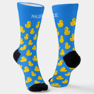 Cute Yellow Duck On Blue Pattern Personalized Socks