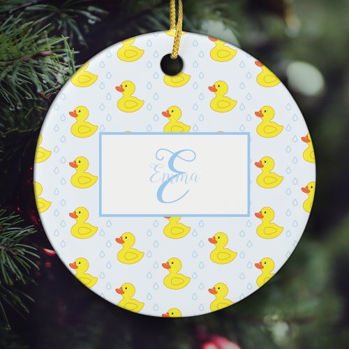 Cute Yellow Duck Pattern Baby Girl Name Christmas Ceramic Ornament
