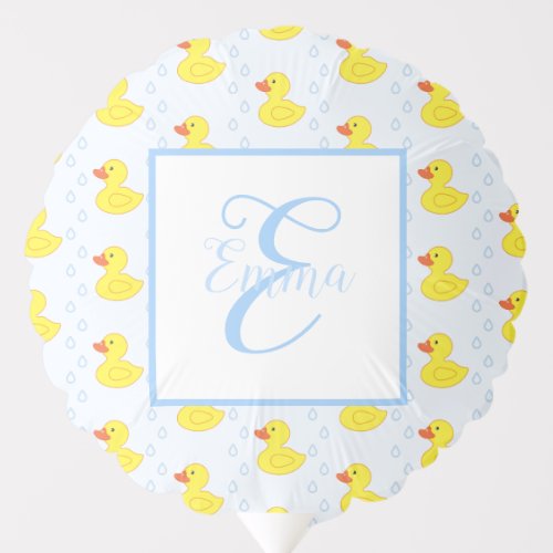 Cute Yellow Duck Pattern Monogram Baby Girl Balloon