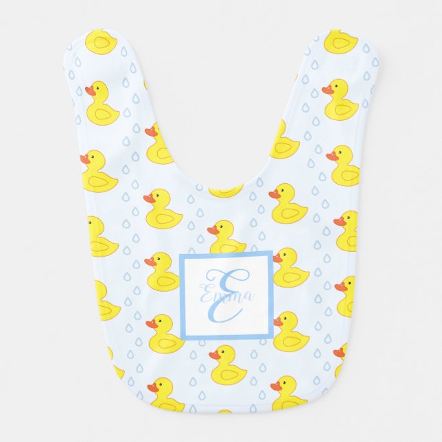  Cute Yellow Duck Pattern Monogram Baby Girl Bib (Front)