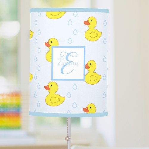 Cute Yellow Duck Pattern Monogram Baby Girl Table Lamp