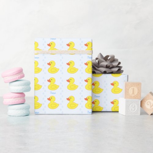 Cute Yellow Duck Pattern Monogram Baby Girl Wrapping Paper