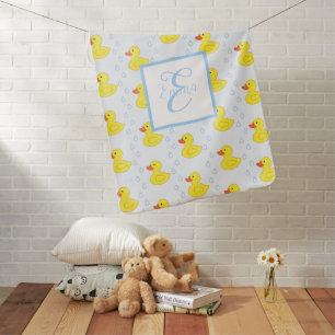Cute Yellow Duck Pattern Monogram Little Girl Baby Blanket