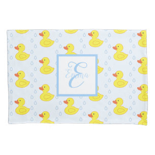 Cute Yellow Duck Pattern Monogram Little Girl Pillow Case