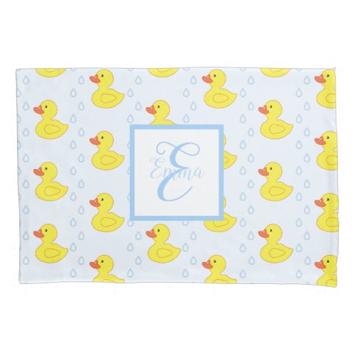 Cute Yellow Duck Pattern Monogram Little Girl Pillow Case