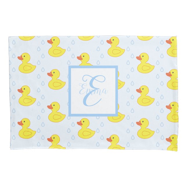 Cute Yellow Duck Pattern Monogram Little Girl Pillow Case (Front)