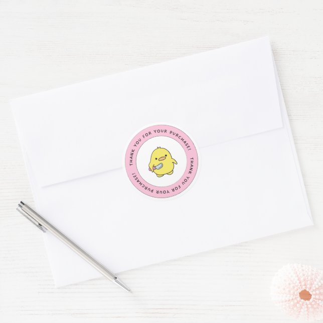 Cute Yellow Duck Thank You Round Sticker (Envelope)