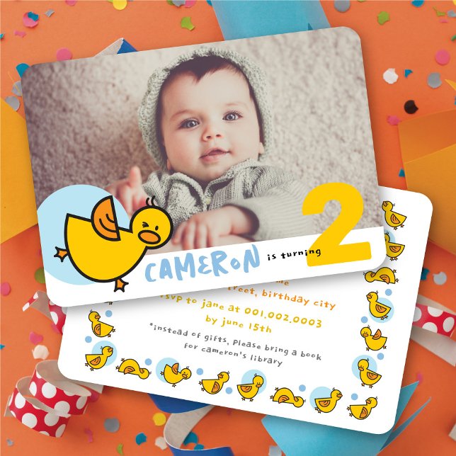 Cute Yellow Duckies Blue Photo Boy Birthday Party Invitation (Cute Yellow Duckies Blue Photo Boy Birthday Party Invitation @ fat_fa_tin)