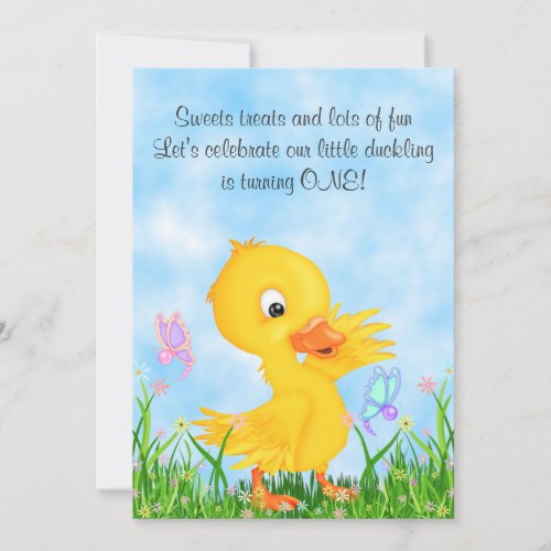 Duckling and Butterflies 1st Birthday Invitation