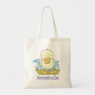 Cute yellow duckling cartoon illustration tote bag
