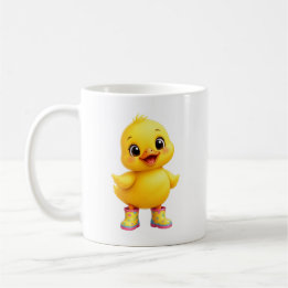 Cute Yellow Duckling Wearing Colorful Rainboots Coffee Mug
