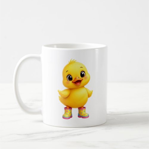 Cute Yellow Duckling Wearing Colorful Rainboots Coffee Mug