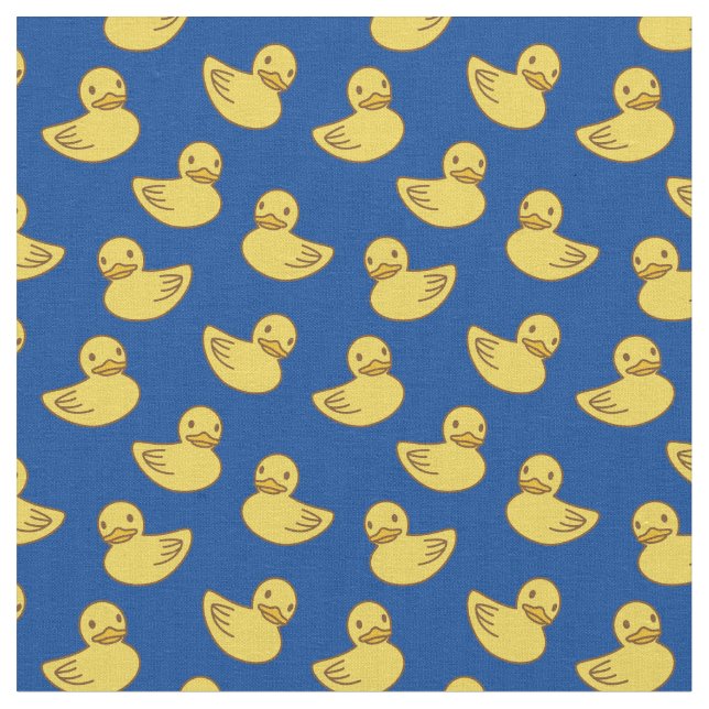 Cute Yellow Ducky Pattern Royal Blue Fabric (Close Up)