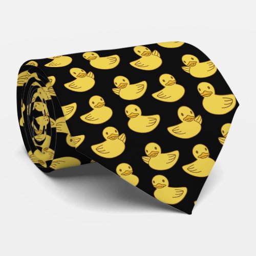 Cute Yellow Ducky Pattern Rubber Ducks Black Neck Tie