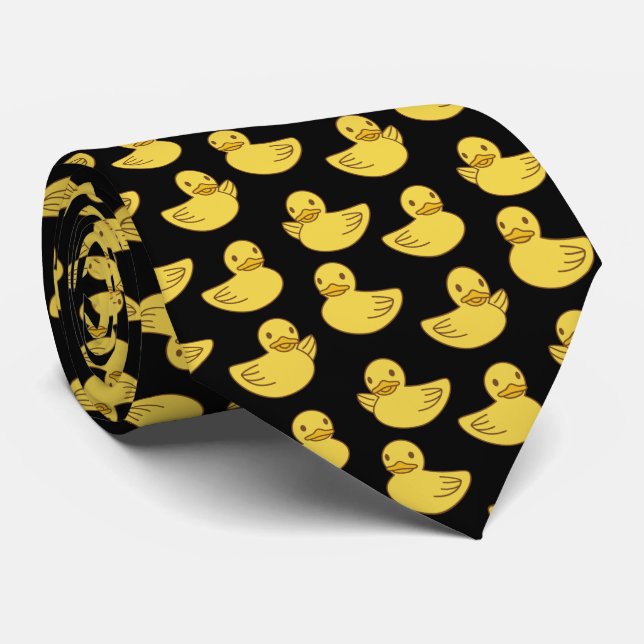 Cute Yellow Ducky Pattern Rubber Ducks Black Neck Tie (Rolled)