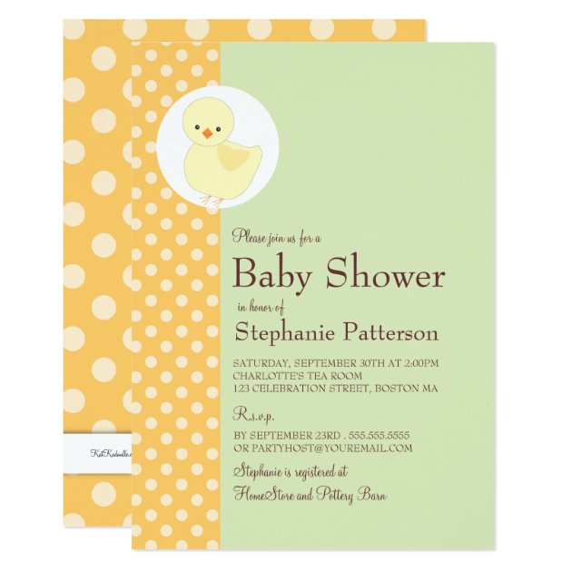 Cute Yellow Ducky Polkadot Baby Shower Tea Party Invitation