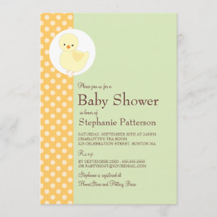 Cute Yellow Ducky Polkadot Baby Shower Tea Party Invitation