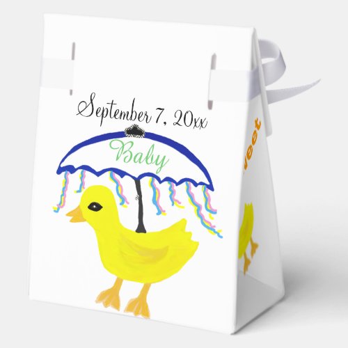 Cute Yellow Ducky Umbrella Ribbons Gender Neutral Favor Boxes