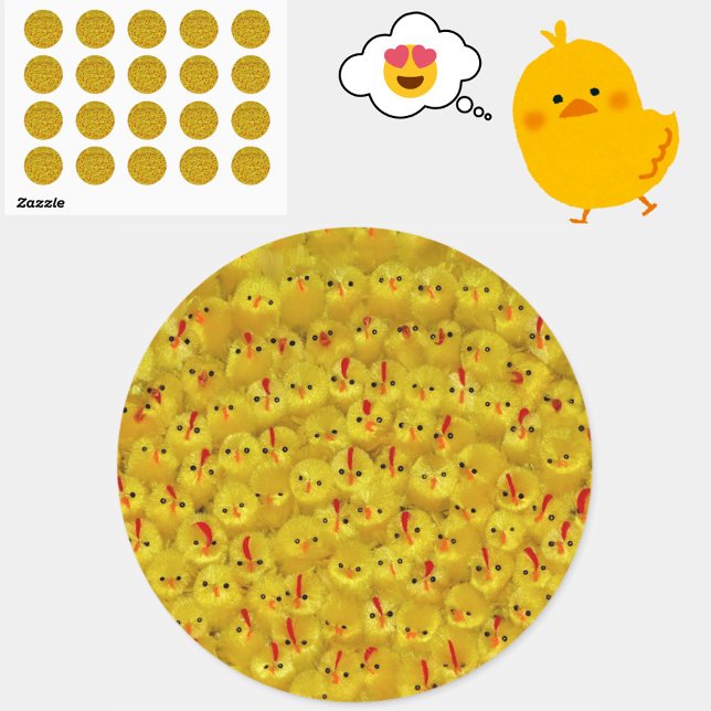 Cute Yellow Easter Chicks Cheery Modern Pattern Classic Round Sticker (Colorful yellow baby toy chick stickers, for Easter or year-round cheer!)