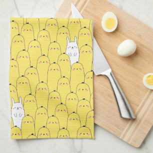 Cute Yellow Easter Chicks Eggs Pattern Kitchen Towel