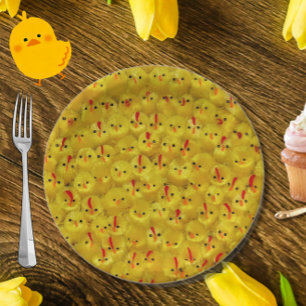 Cute Yellow Easter Chicks Pattern Paper Plate