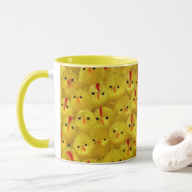 Cute Yellow Easter Toy Chicks Modern Pattern  Mug (With Donut)