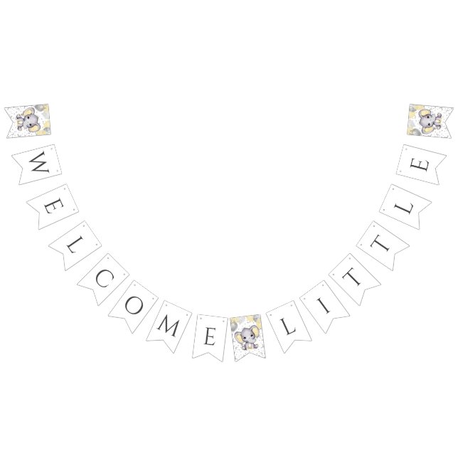 Cute Yellow Elephant Balloons Baby Shower Bunting Flags (All)