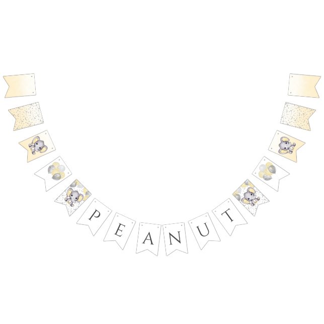 Cute Yellow Elephant Balloons Baby Shower  Bunting Flags (All)
