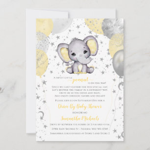 Cute Yellow Elephant Balloons Drive By Baby Shower Invitation