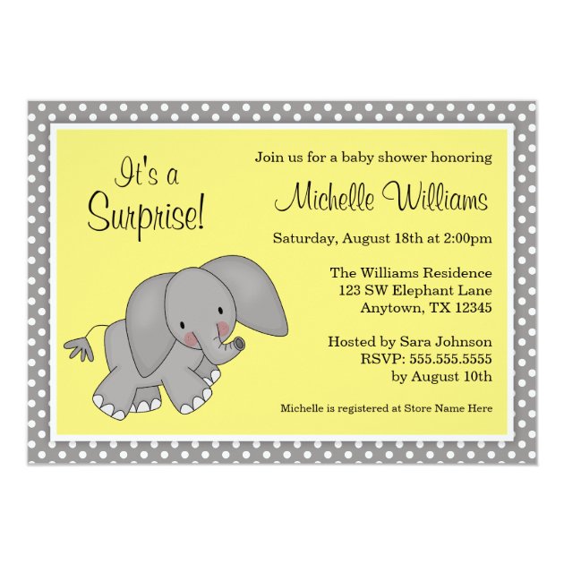 Cute Yellow Elephant Gender Neutral Baby Shower Invitation