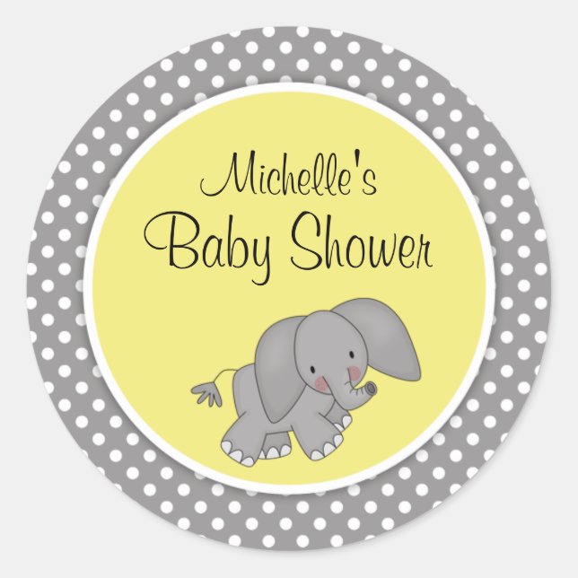 Cute Yellow Elephant Gender Neutral Baby Shower Classic Round Sticker (Front)