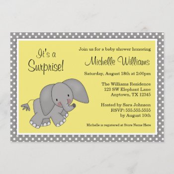 Cute Yellow Elephant Gender Neutral Baby Shower Invitation by WhimsicalPrintStudio at Zazzle