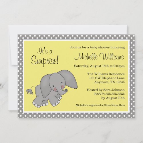 Cute Yellow Elephant Gender Neutral Baby Shower Personalized Announcement