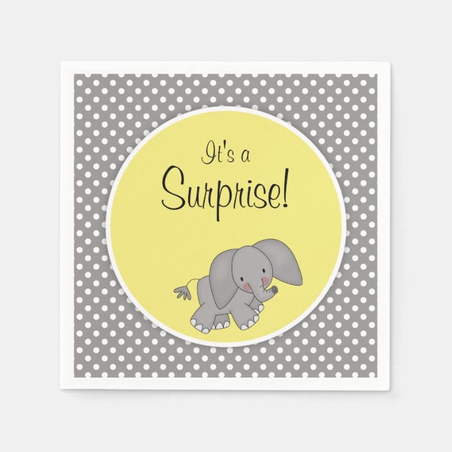 Cute Yellow Elephant Gender Neutral Baby Shower Paper Napkins (Front)