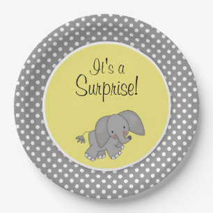 Cute Yellow Elephant Gender Neutral Baby Shower Paper Plates