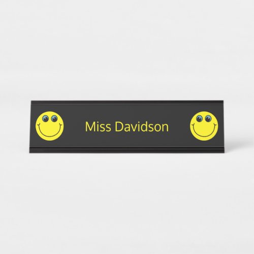 Cute Yellow Emoji Teacher Desk Name Plate