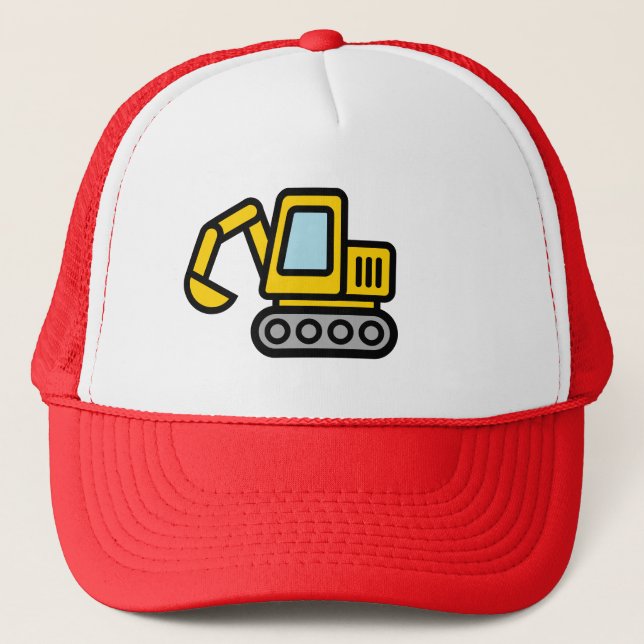 Cute yellow excavator illustration trucker hat (Front)