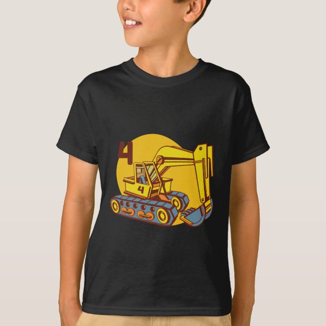 Cute Yellow Excavator Machinery T-Shirt (Front)