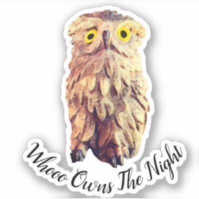 Cute Yellow Eyed Watercolor Owl Custom Text Sticker