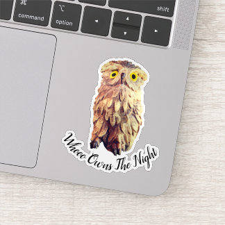 Cute Yellow Eyed Watercolor Owl Custom Text Sticker